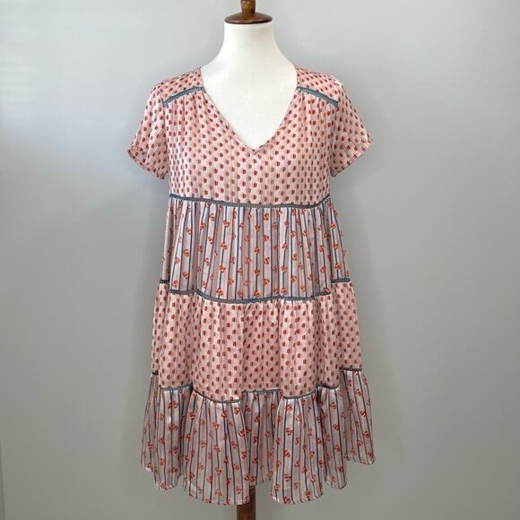 Urban Outfitters UO Pippa Chiffon Tiered Floral Flowy Mini Dress Size XS - Picture 4 of 11
